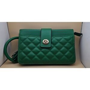 Green Quilted Faux Leather Wristlet Bangle Strap Tassel Clutch Bag
